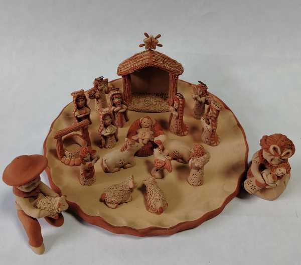 Hand-Carved Clay Nativity Scene – 20-Piece Miniature Set