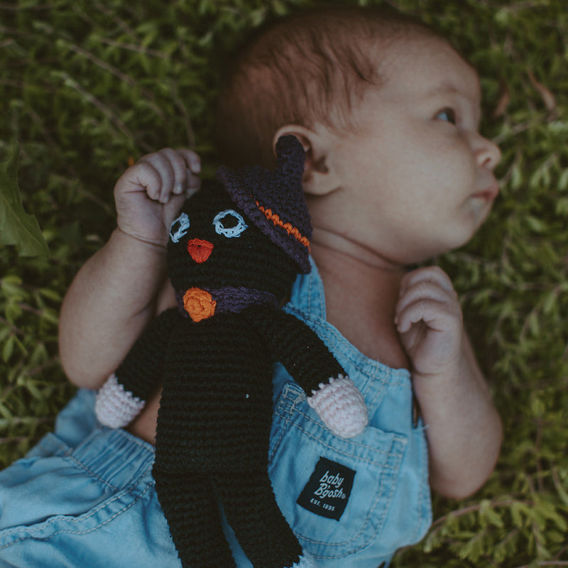 Organic Black Cat Baby Rattle – Handcrafted Crochet Toy