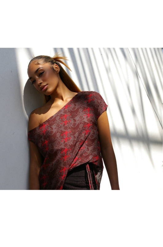 ELIZABETH Hi-Low Cold Shoulder Chocolate Blouse