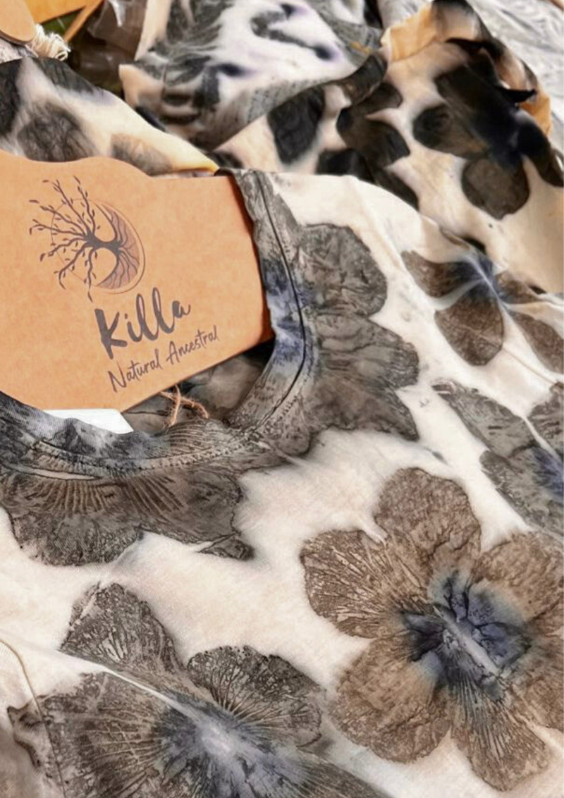 Eco Print Poly Dress for Women – Bohemian Sustainable Fashion Piece with Eco-Friendly Dye and Pockets