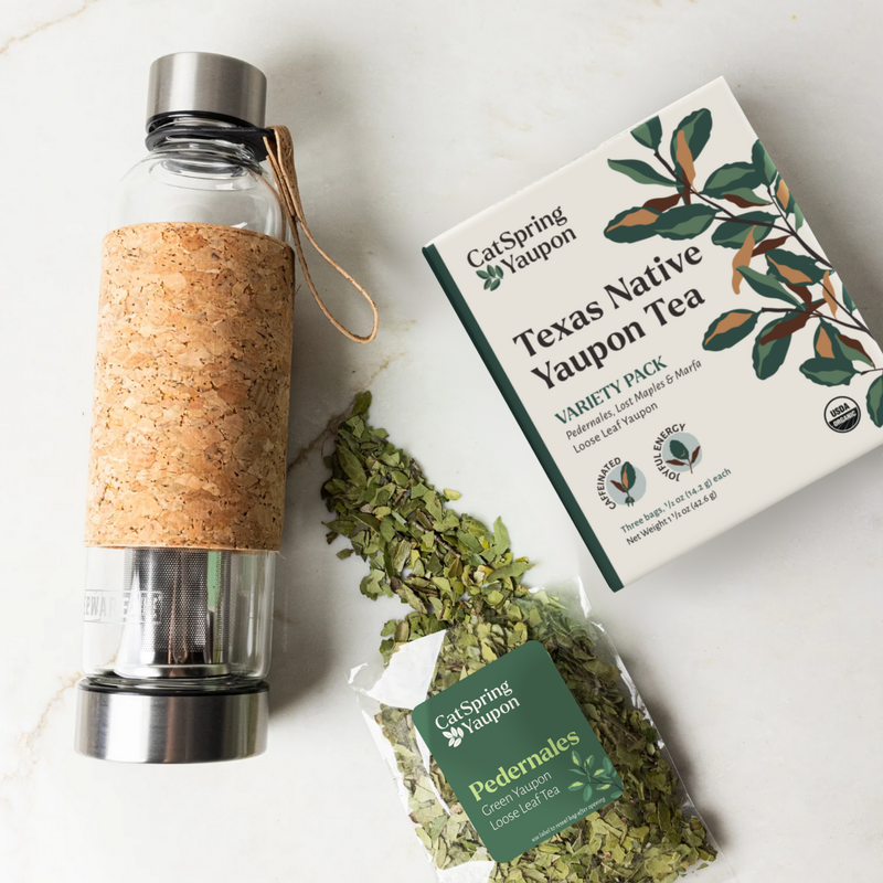 Loose Leaf Yaupon Starter Kit – 3 Roasts + Glass Tumbler