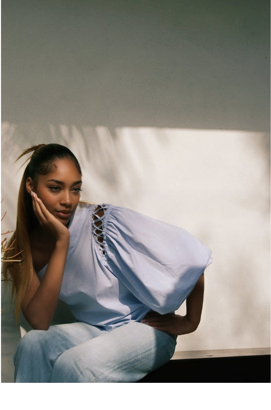 SAVANAH One-Shoulder Statement Sleeve Top