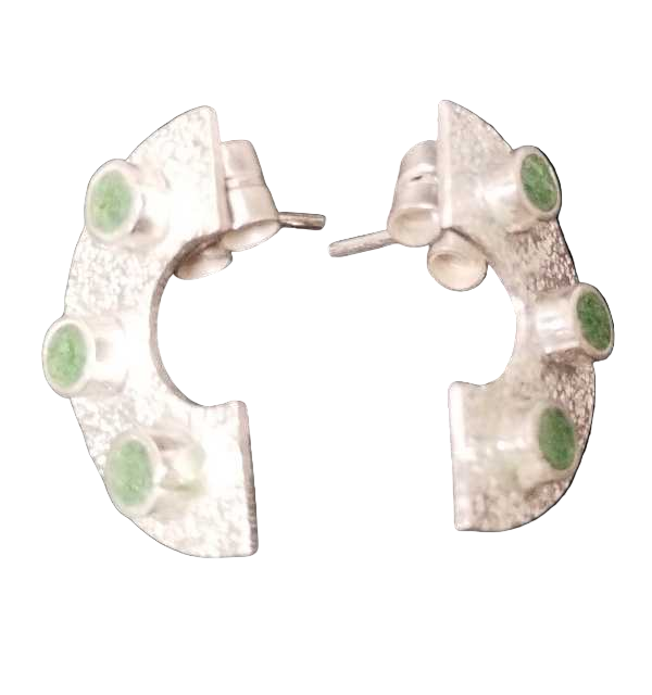 Half-Hoop Silver Earrings with Malachite Inlays