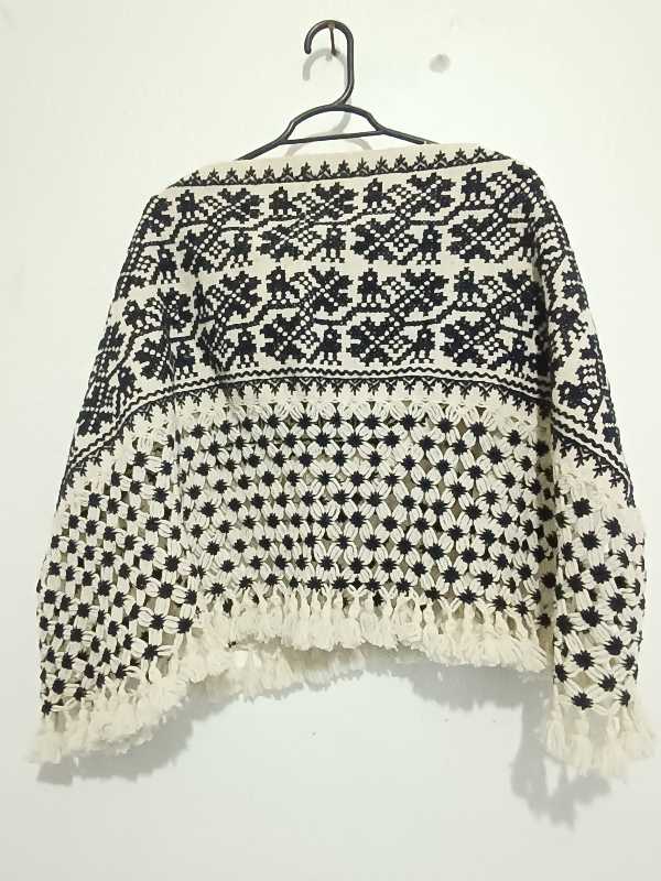 Spider Huipil in Natural Wool and Fermented Indigo Embroidery