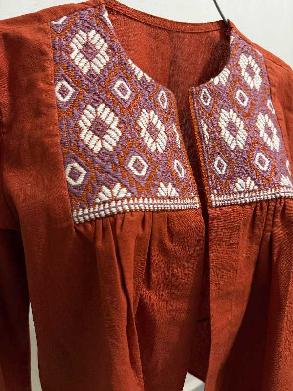 Linen Jacket with Handwoven Brocade