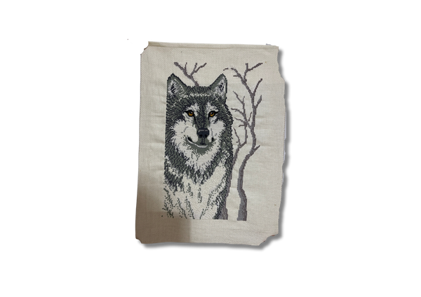 Wolf Embroidered Cross-Stitch Canvas