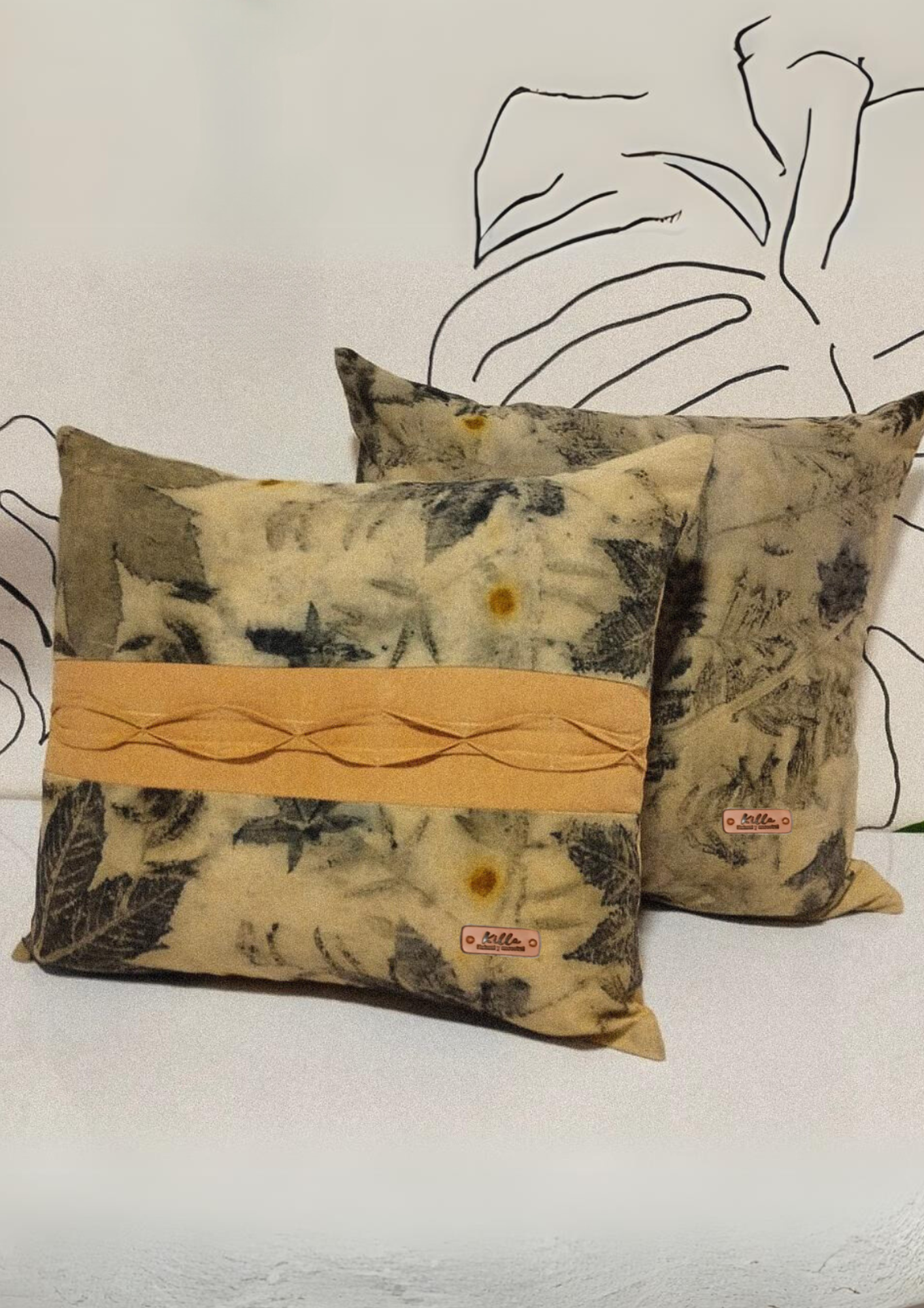 Pure Cotton Cushion Cover with Eco Botanical Print
