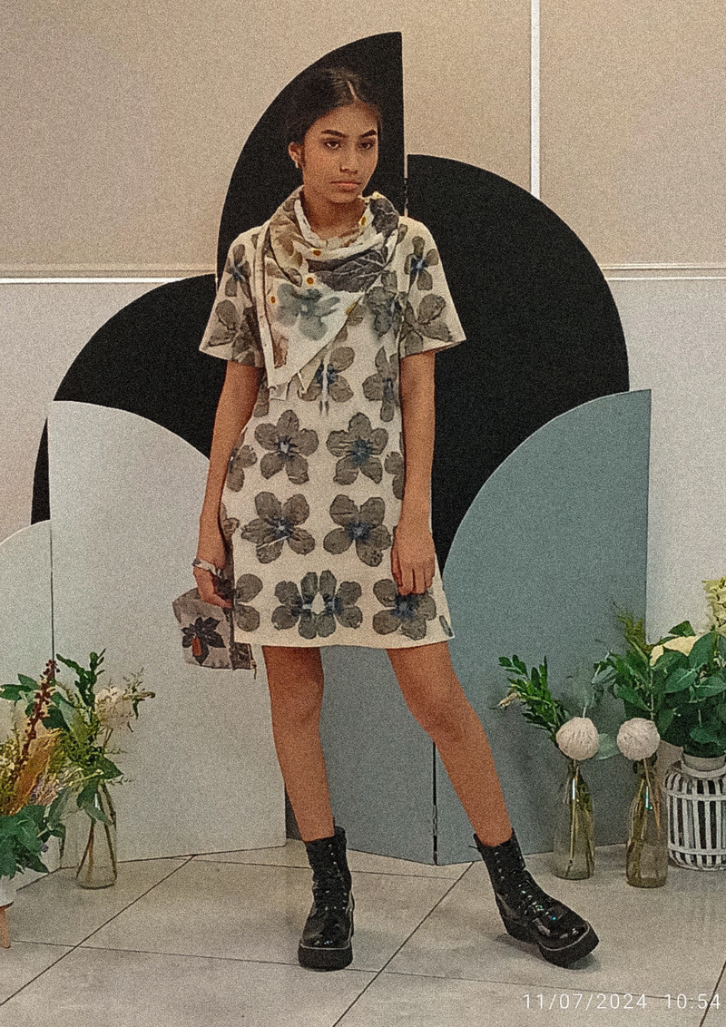 Eco Print Poly Dress for Women – Bohemian Sustainable Fashion Piece with Eco-Friendly Dye and Pockets