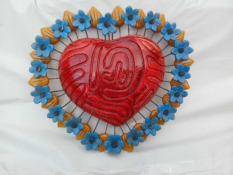 Enameled Heart with Floral Relief