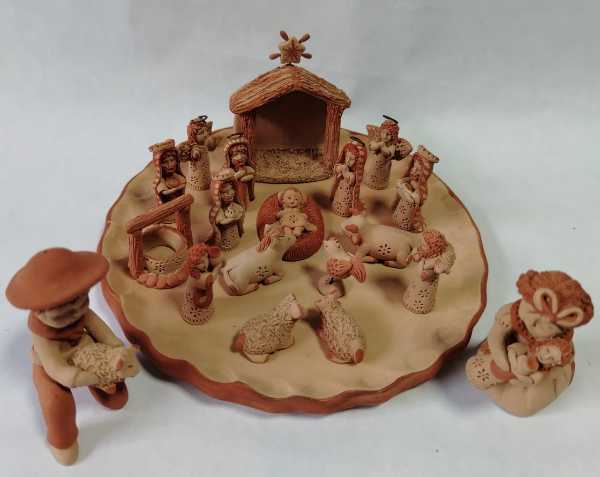 Hand-Carved Clay Nativity Scene – 20-Piece Miniature Set