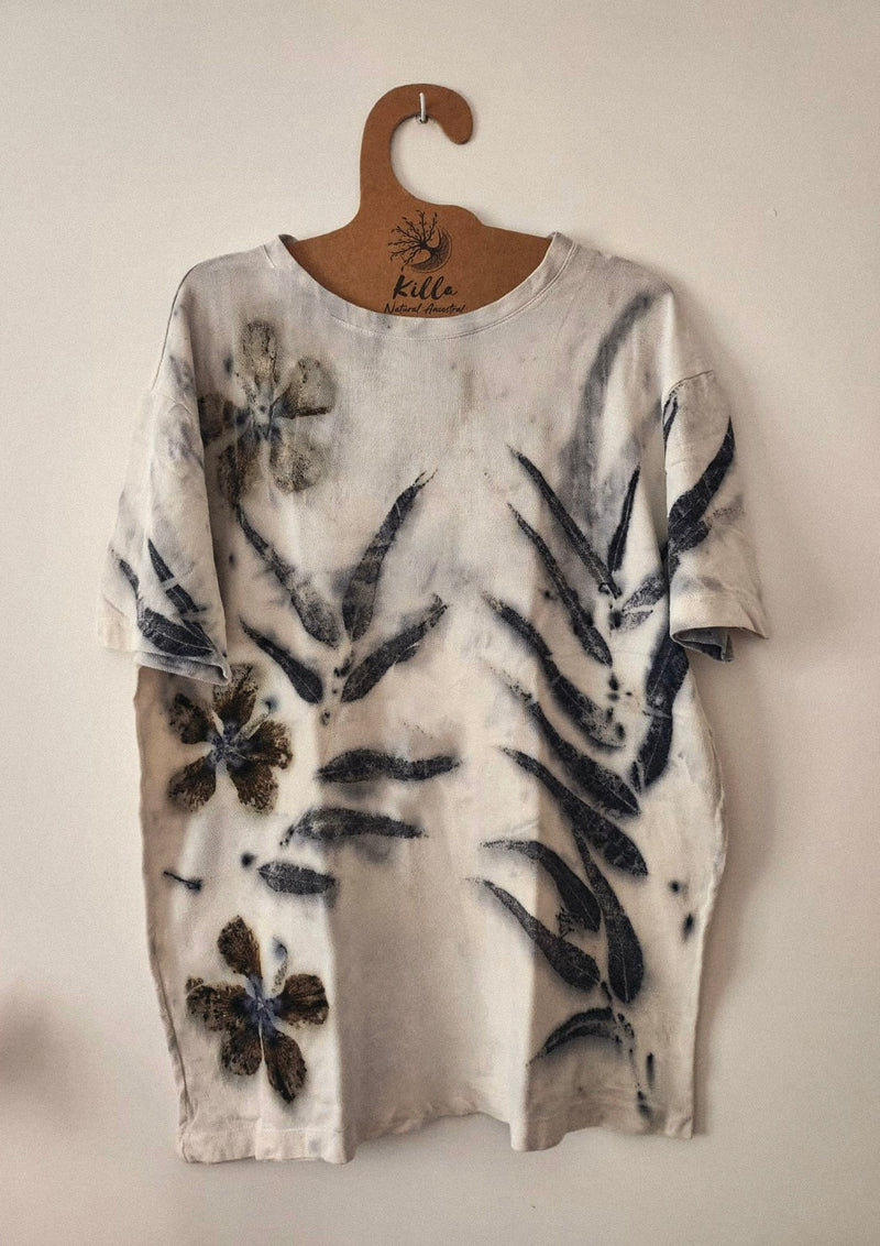 Basic Eco-Print Cotton T-Shirt with Natural Leaf Print – Sustainable Fashion