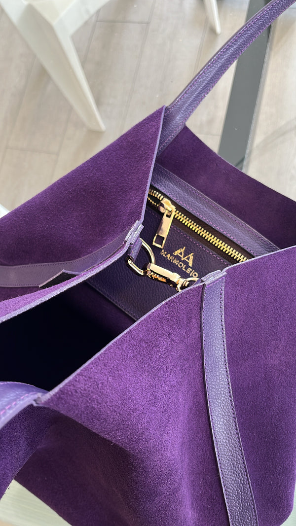 Purple Italian Suede Shopping Bag