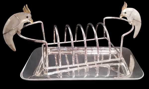 Hammered Bread Basket with Cockatoo Design