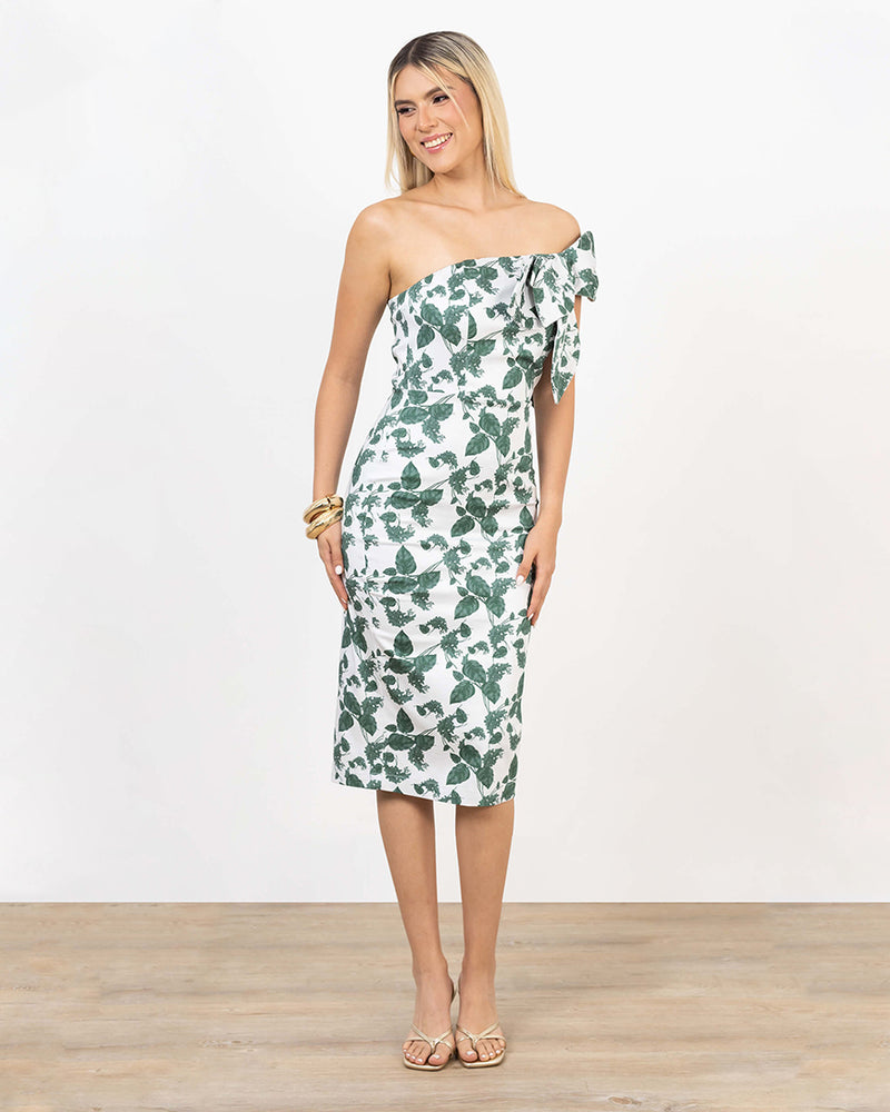 One-shoulder cotton midi dress