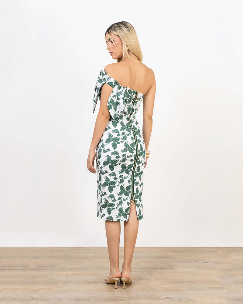 One-shoulder cotton midi dress