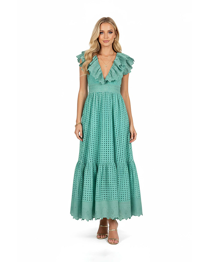 V-Neck Ruffle Midi Dress