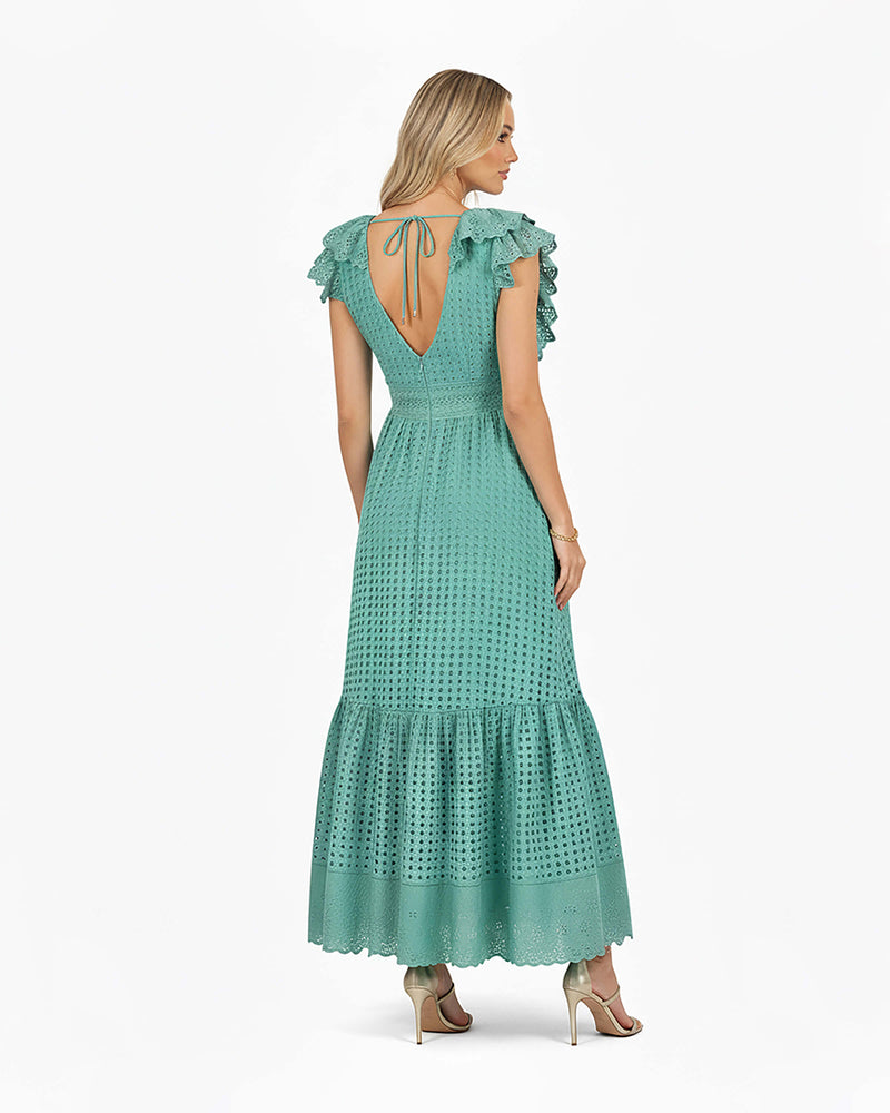 V-Neck Ruffle Midi Dress