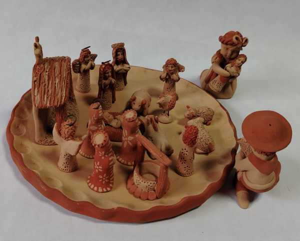 Hand-Carved Clay Nativity Scene – 20-Piece Miniature Set