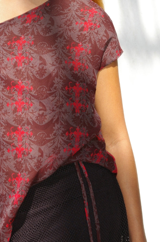 ELIZABETH Hi-Low Cold Shoulder Chocolate Blouse