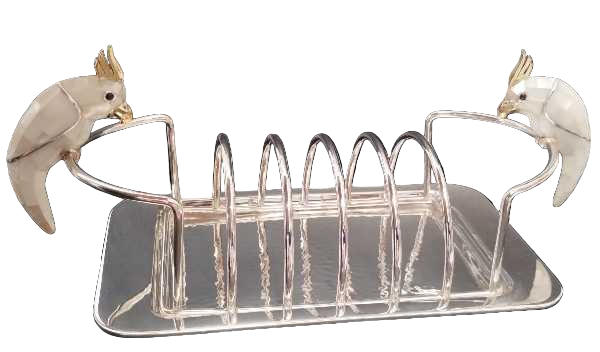 Hammered Bread Basket with Cockatoo Design