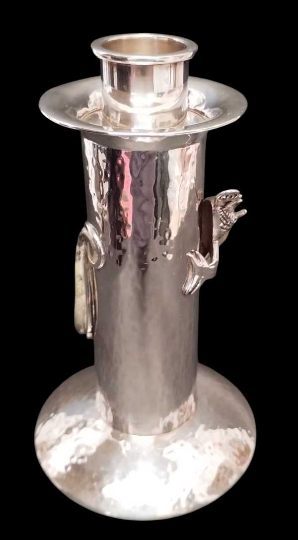 Hammered Candle Holder with Chameleon Design