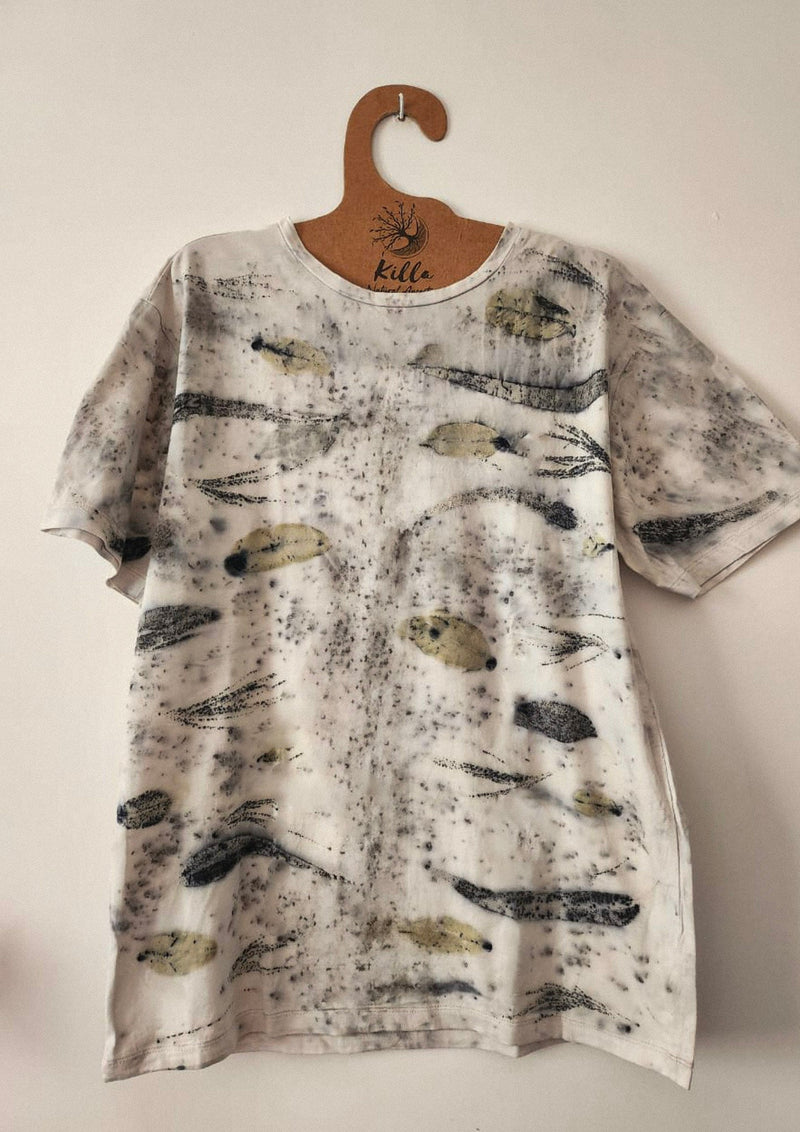 Basic Eco-Print Cotton T-Shirt with Natural Leaf Print – Sustainable Fashion