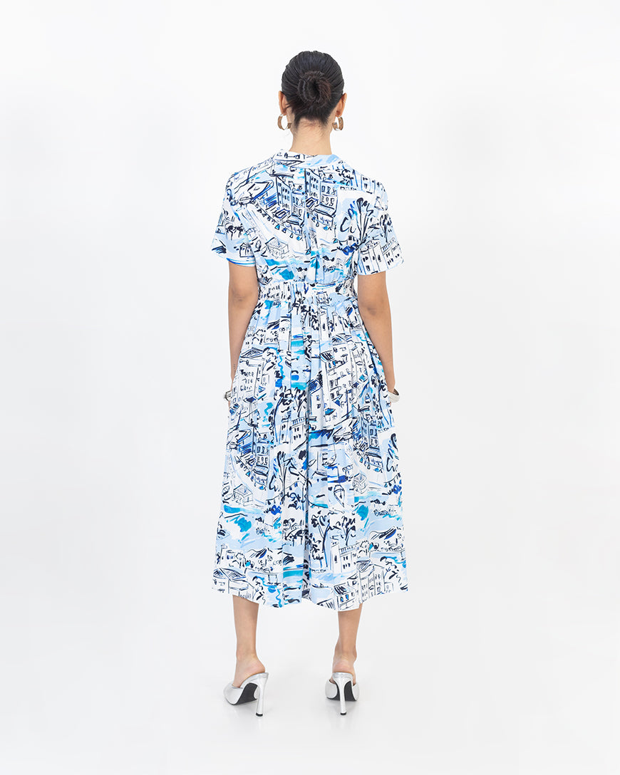 Cotton V-Neck Midi Dress