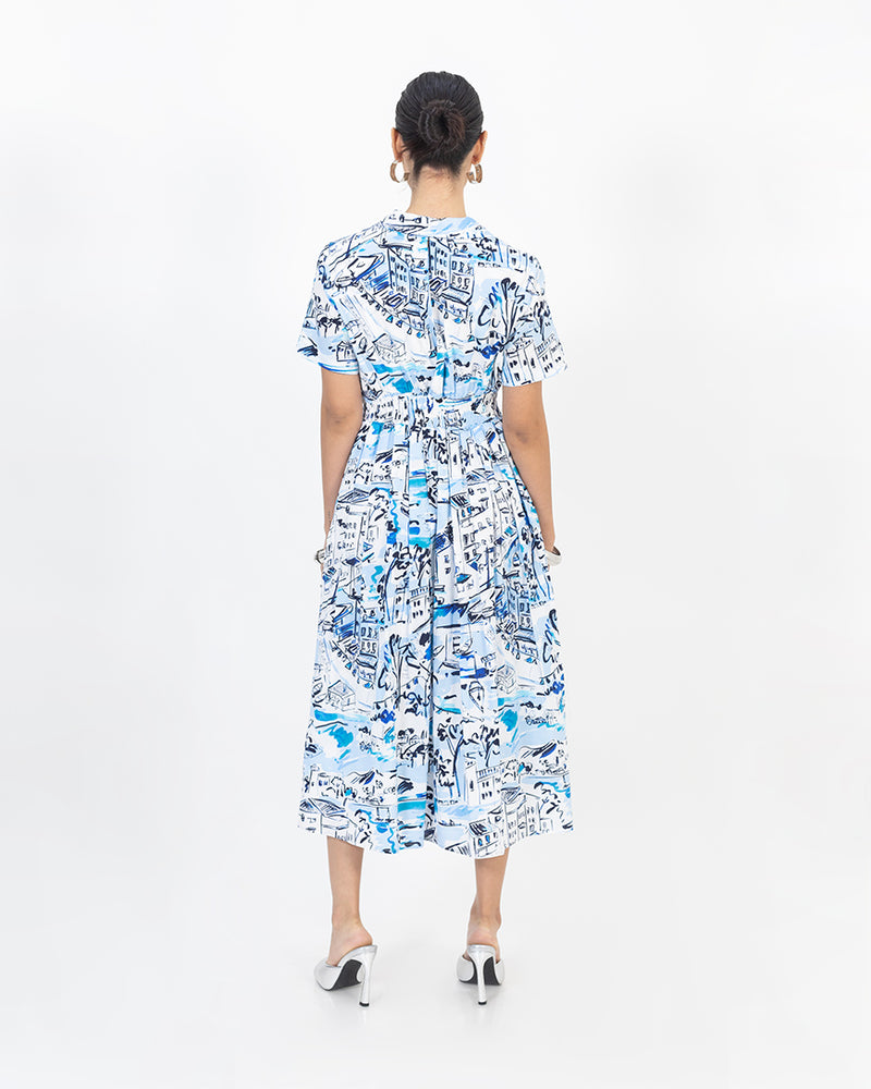 Cotton V-Neck Midi Dress