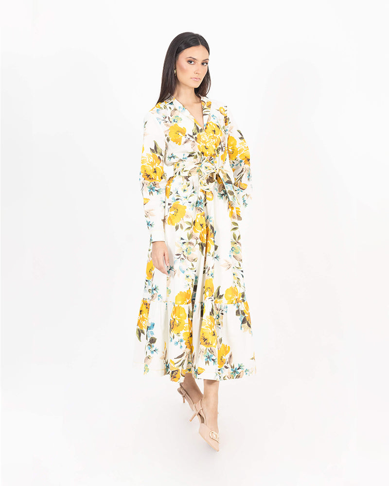 Floral Lapel Midi Dress