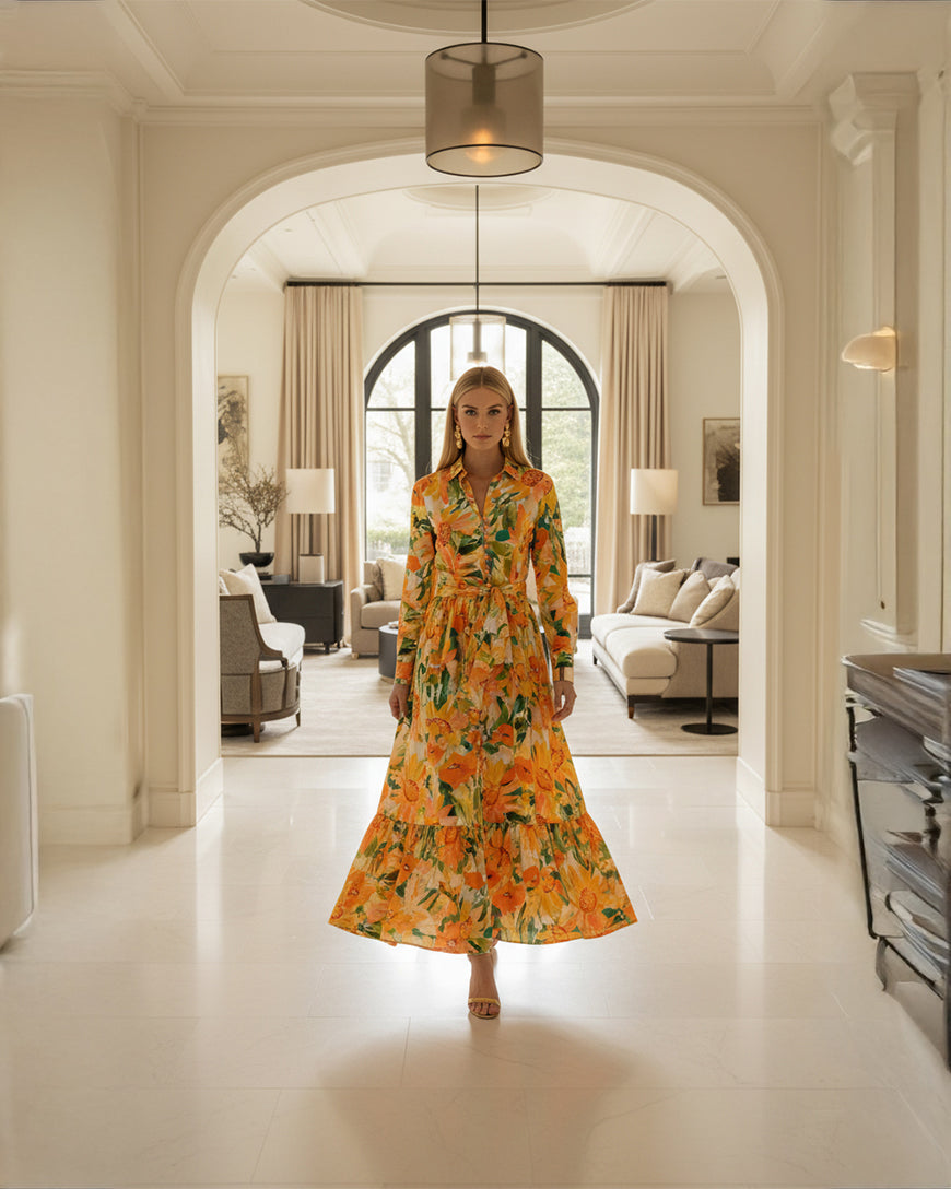 Floral Lapel Midi Dress