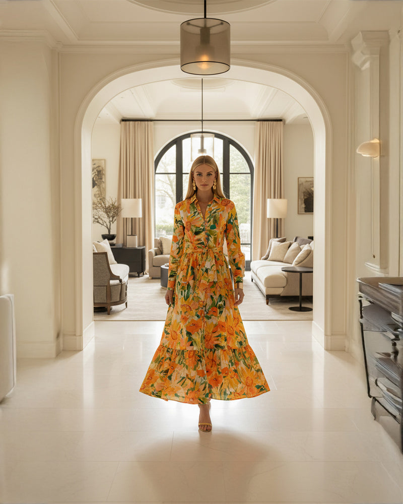 Floral Lapel Midi Dress