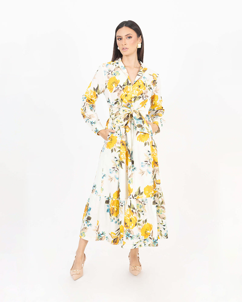 Floral Lapel Midi Dress