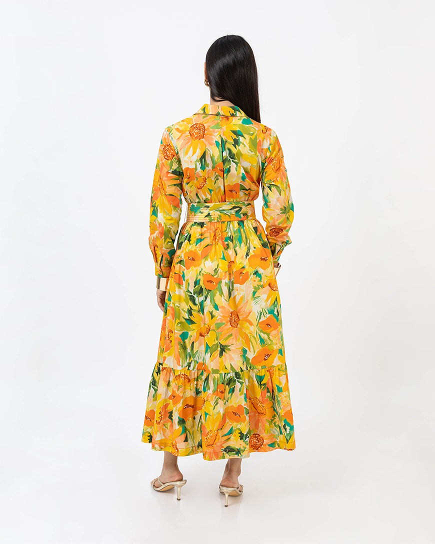 Floral Lapel Midi Dress