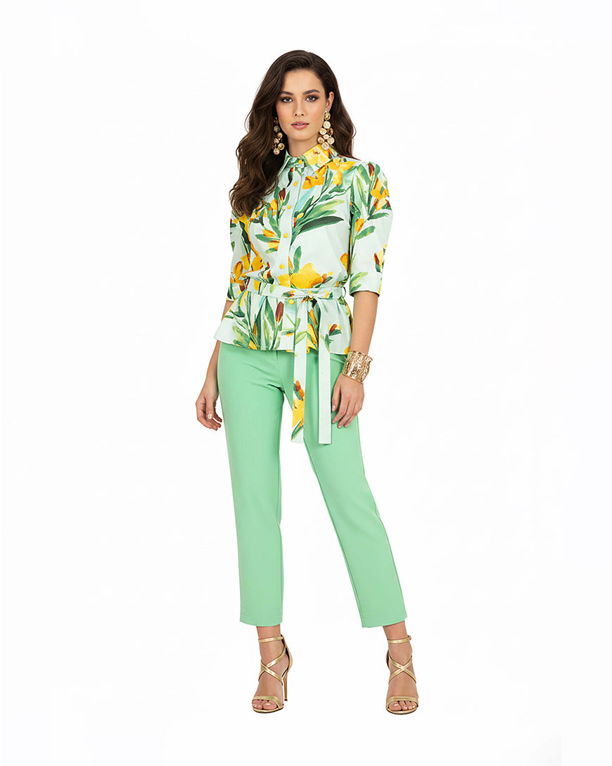 Floral Pleated Shoulder Shirt Blouse