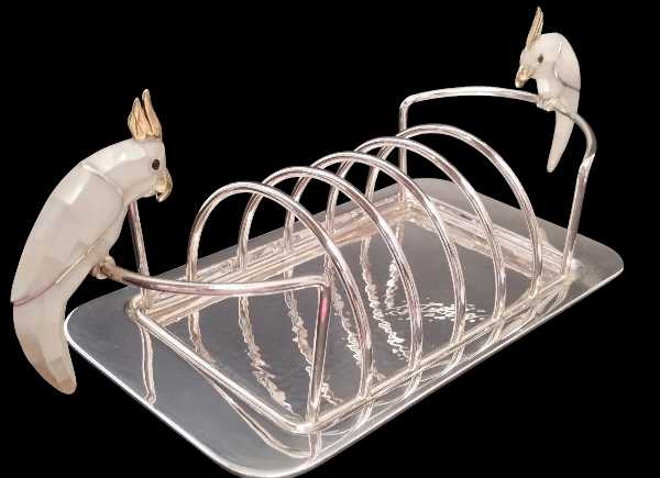 Hammered Bread Basket with Cockatoo Design