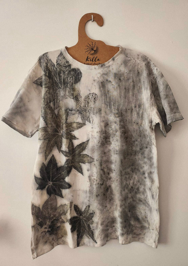 Basic Eco-Print Cotton T-Shirt with Natural Leaf Print – Sustainable Fashion