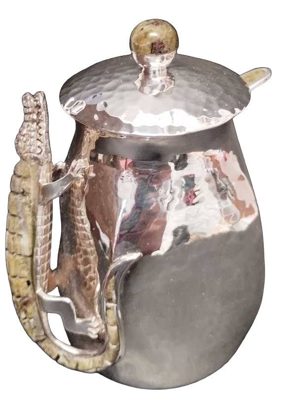 Square Sugar Bowl with Crocodile Design and Spoon