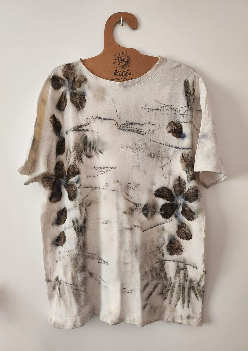Basic Eco-Print Cotton T-Shirt with Natural Leaf Print – Sustainable Fashion