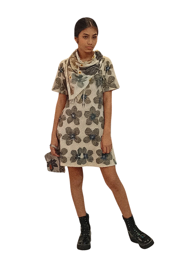 Eco Print Poly Dress for Women – Bohemian Sustainable Fashion Piece with Eco-Friendly Dye and Pockets