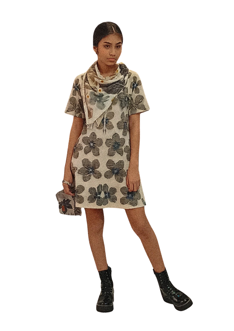 Eco Print Poly Dress for Women – Bohemian Sustainable Fashion Piece with Eco-Friendly Dye and Pockets