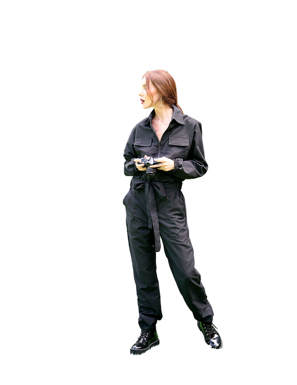 Amelia Recycled Travel Jumpsuit, in Black