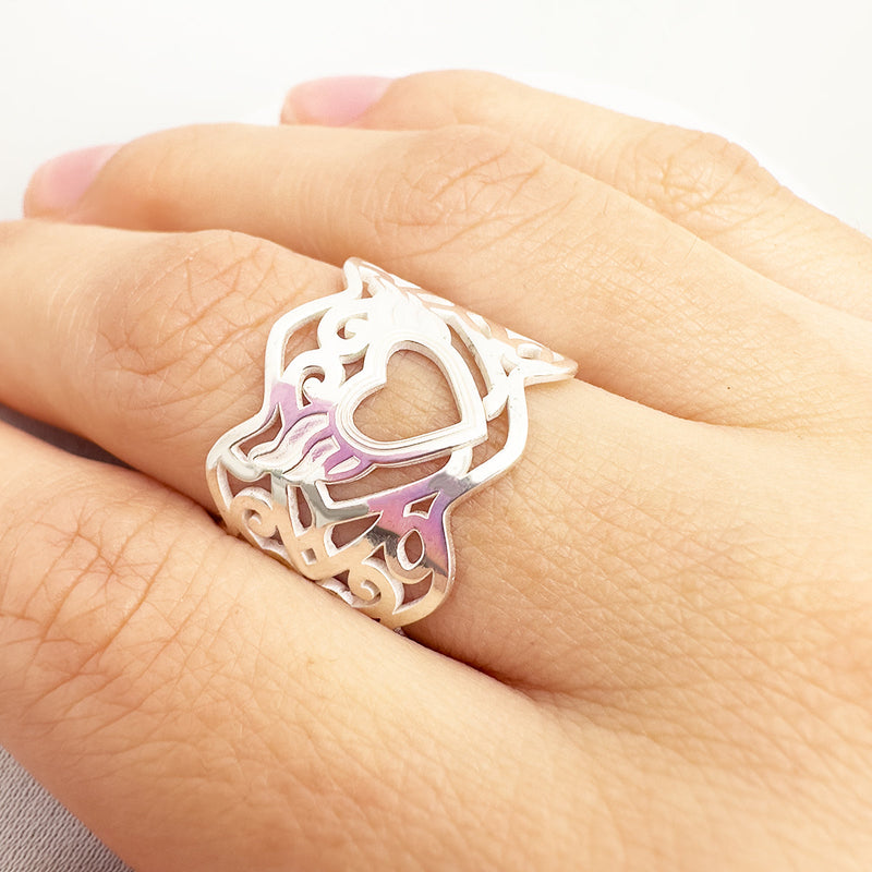 Winged Heart Silver Ring