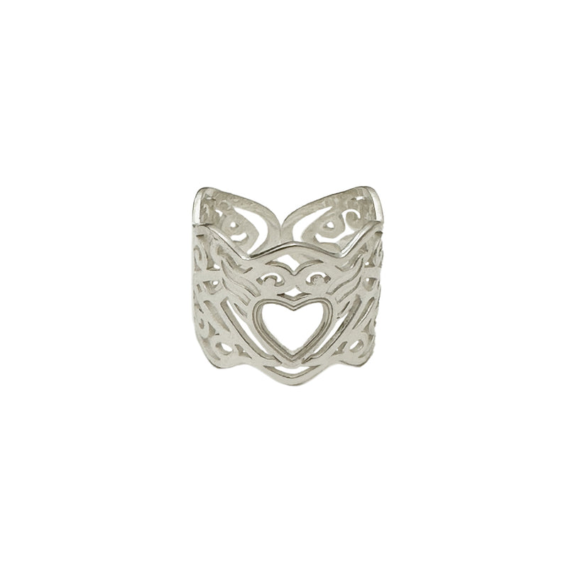 Winged Heart Silver Ring