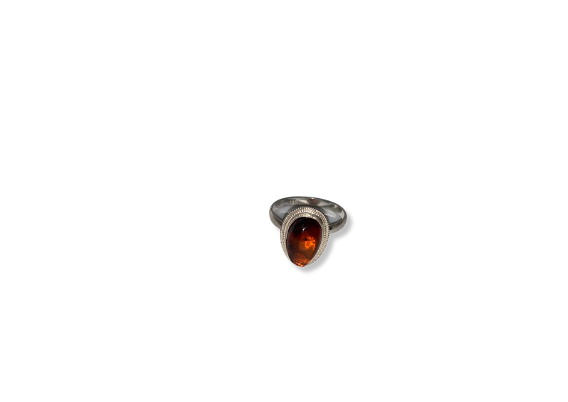 Adjustable Silver Ring with Red Amber