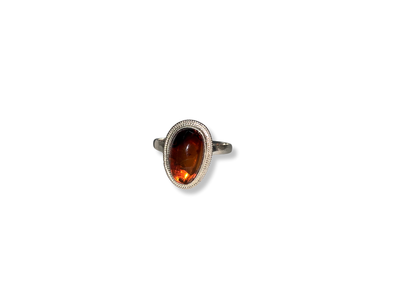 Adjustable Silver Ring with Red Amber