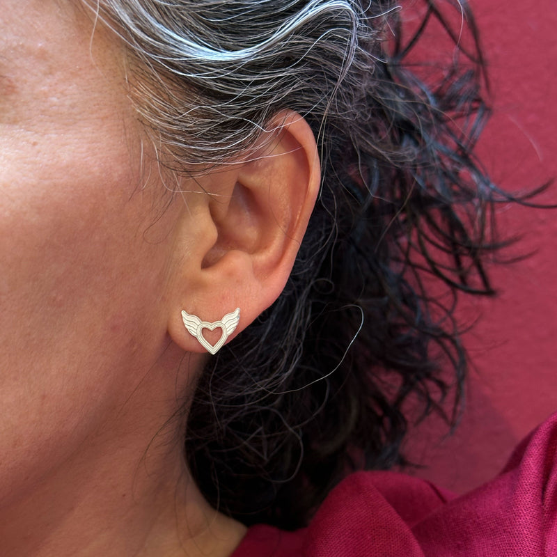 Winged Heart Stud Earrings