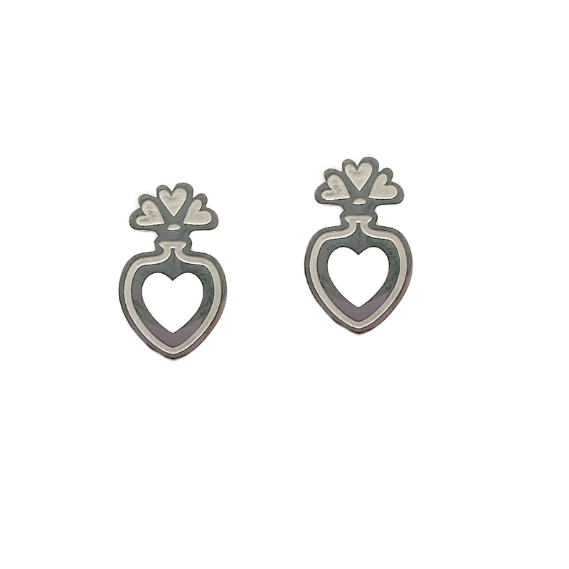 Flower Vase Heart Stud Earrings