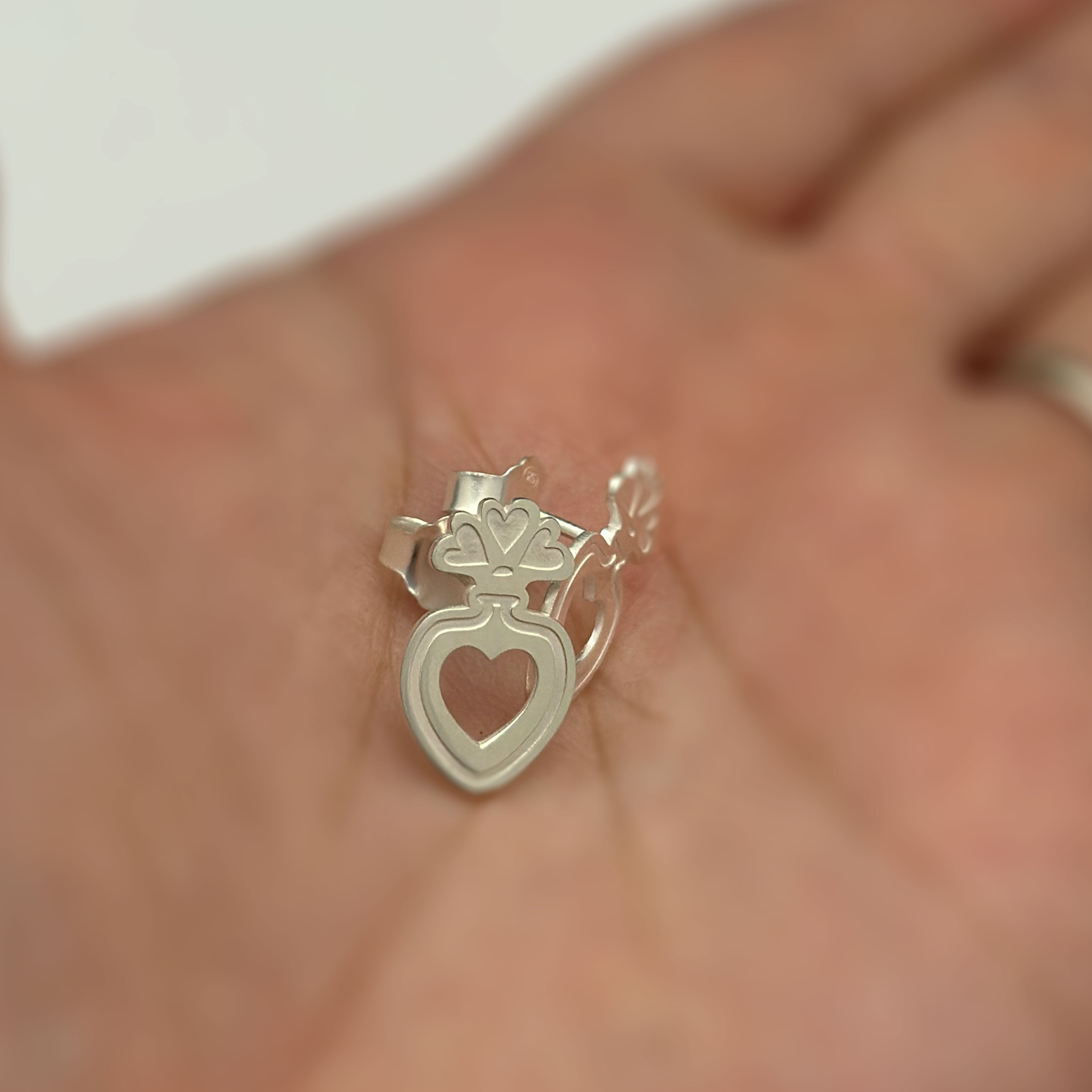 Flower Vase Heart Stud Earrings