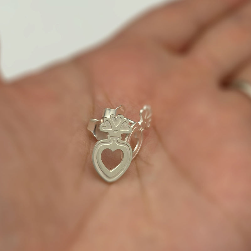 Flower Vase Heart Stud Earrings