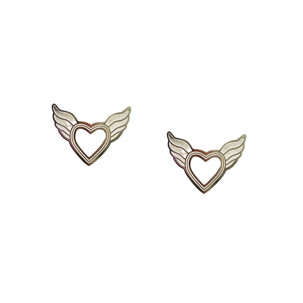 Winged Heart Stud Earrings